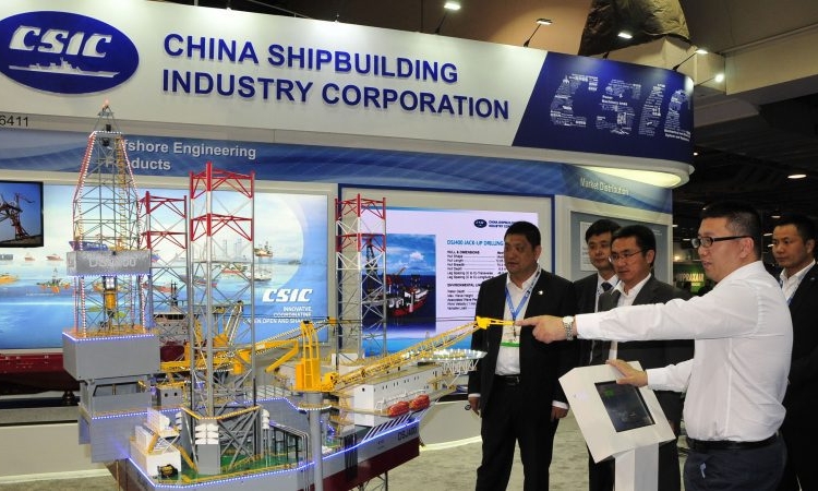 HOUSTON, May 2, 2017 -- Photo taken on May 1, 2017 shows the stand of China Shipbuilding Industry Corporation at the 48th Offshore Technology Conference (OTC) in Houston, the United States. Chinese companies participated in the 48th Offshore Technology Conference (OTC), which kicked off Monday in Houston. (Xinhua/Zhang Yongxing via Getty Images)