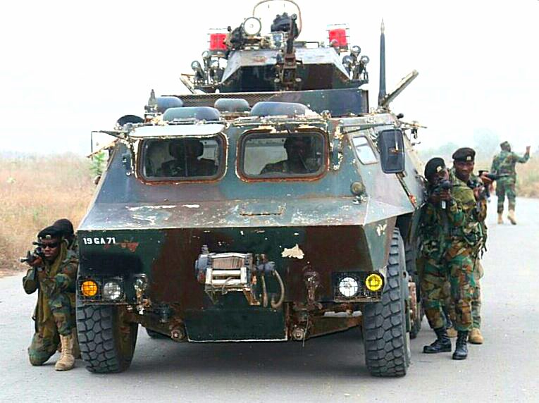 Ghanaian Army soldiers train with their WZ-523 armoured personnel carrier.