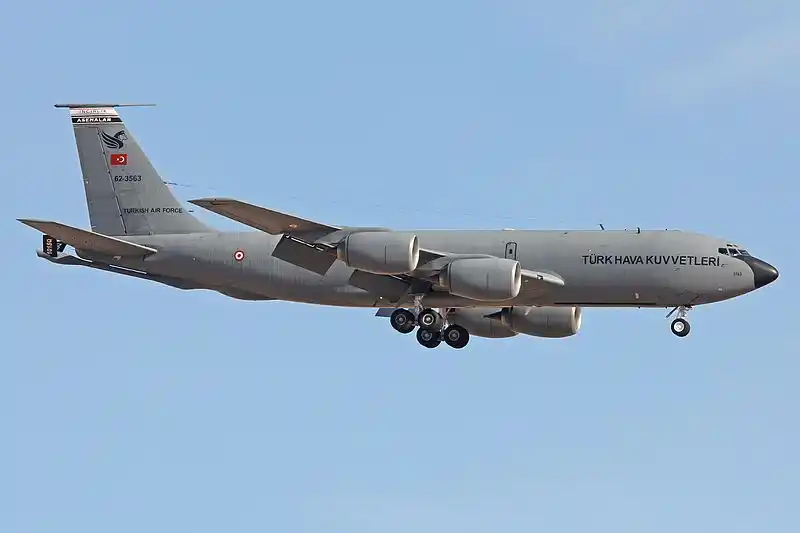 Boeing KC-135R Stratotanker ‘23563’
c/n 18546, l/n 614.

Original US military serial 62-3563.

Now operated by 101 Filo, Turkish Air Force and based at Incirlik.

Returning from a mission as part of Red Flag 16-2.

Nellis AFB, NV, USA. 

Photograph by Alan Wilson