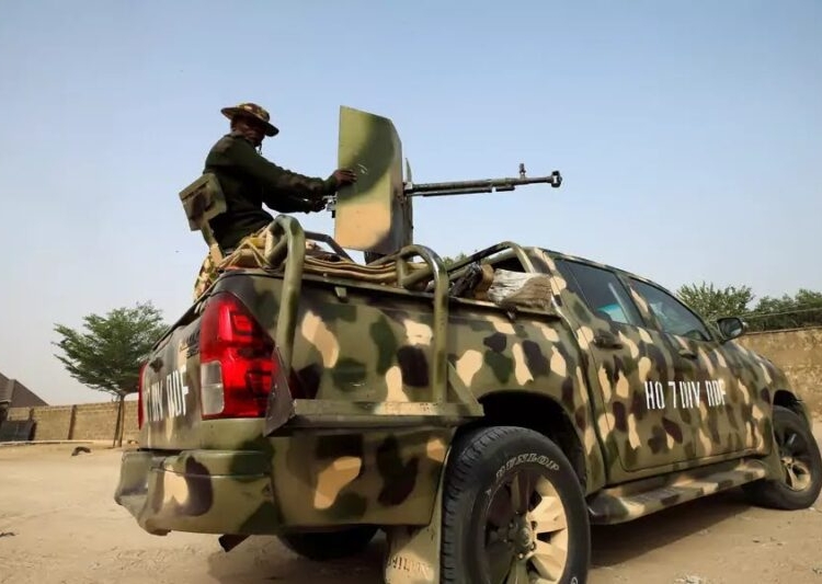 Nigerian military prepare to cordon the area where a man was killed by suspected militants during an attack around Polo area of Maiduguri, Nigeria on February 16, 2019. Afolabi Sotunde/Reuters