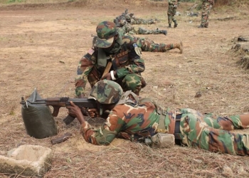 Members of the Armed Forces of Liberia train in firearms at the newly established Noncommissioned Officer Academy at the Armed Forces Training Center at Camp Ware. ARMED FORCES OF LIBERIA