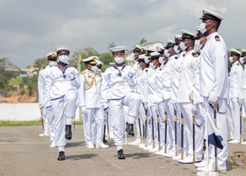 In 2020, Ghana Navy held the CNS’ Ceremonial Divisions, Administrative Inspection and Fleet review to assess the state of preparedness of the Ghana Navy Fleet and shore establishments in the Western Naval Command. (Credit Ghana Navy)