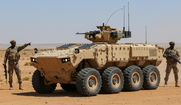 An image depicting the use of UGVs by African forces in the Sahel region. (See our Responsible Use of Artificial Intelligence (AI) Policy document.) https://www.military.africa/responsible-use-of-artificial-intelligence-ai-policy-document/