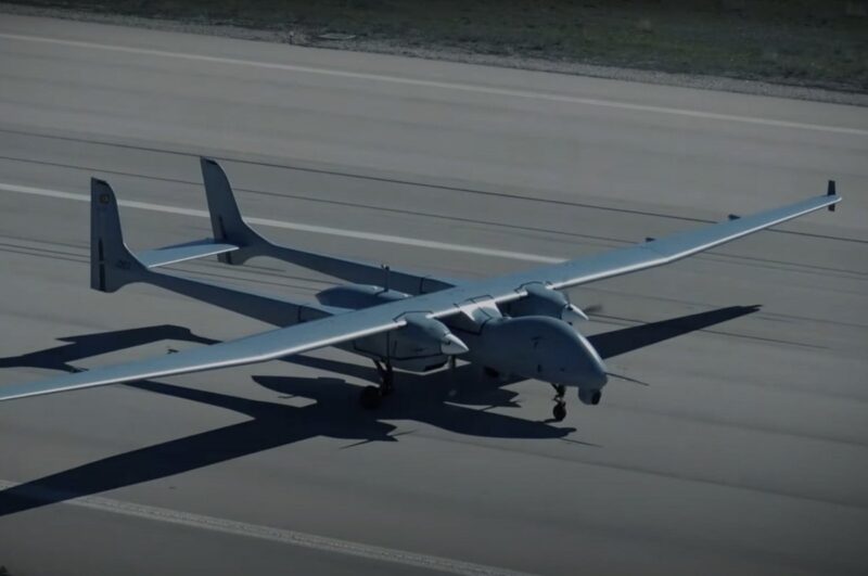 Aksungur, a domestically produced medium-altitude, long-endurance unmanned combat aerial vehicle (UCAV) developed by Turkish Aerospace Industries (TAI)