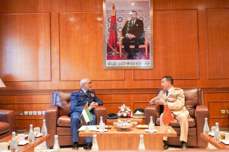 Inspector General of the Royal Moroccan Armed Forces Mohamed Berrid receives UAE Armed Forces Chief of Staff Lieutenant General Issa Saif al-Mazrouei in Rabat, October 6, 2026.
