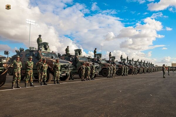 The BMC Amazons with ANS markings in the Libyan parade. (General Command of the Libyan Arab Armed Forces)